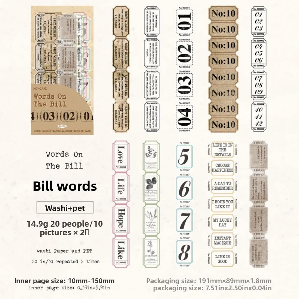 20pcs/lot Kawaii Style Stationery Stickers Time Stitch Series Retro Style Diary Decorative Stickers Long Strip Shape