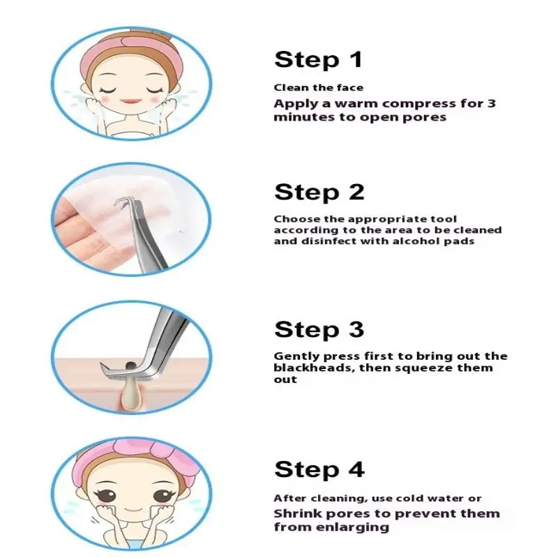 Pinzette per punti neri per acne con clip a forma di 7 Bellezza del viso Rimuovi strumenti per aghi per l'acne per la cura della pelle
