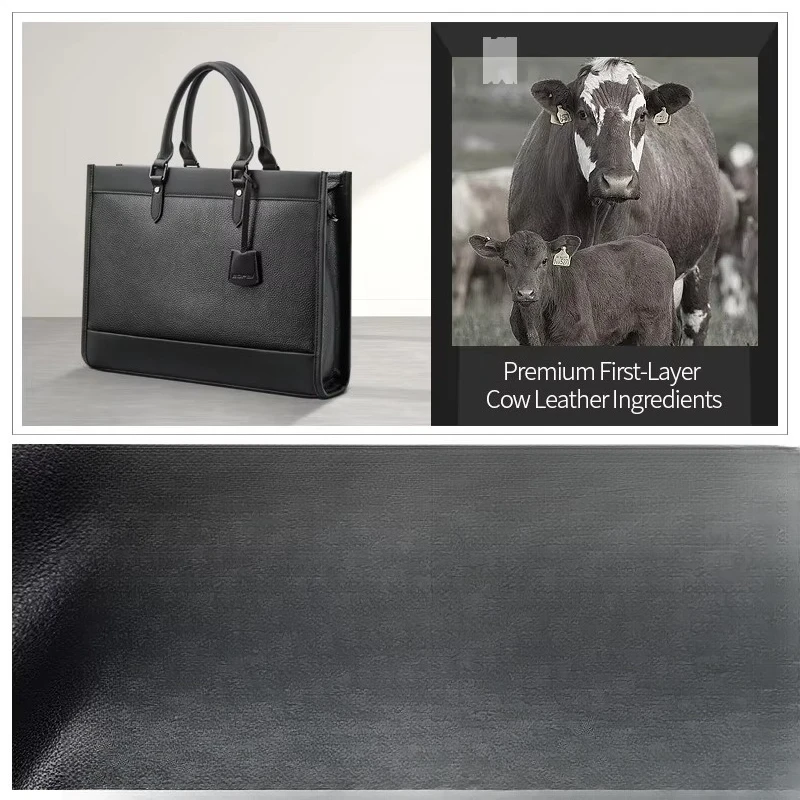 Office Laptop Bag 15.6 Inch Lightweight Men's Documents Leather Briefcase