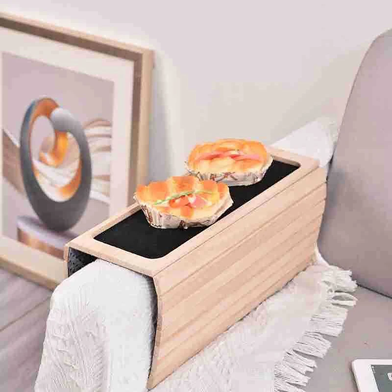 Bamboo Wood Sofa Arm Tray Table Anti-Slip Armrest Organizer Protector Drink Holder Coaster
