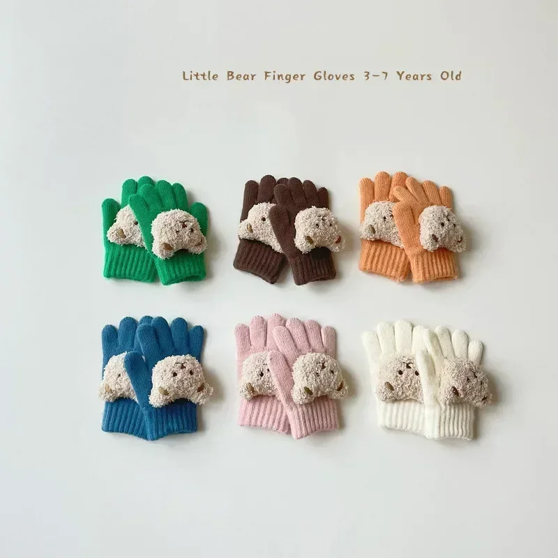 Nuovi bambini guanti di lana invernali Kawaii Cartoon Bear Doll guanti per bambini Boy Girl Outdoor Utumn guanto di peluche in Cashmere lavorato a