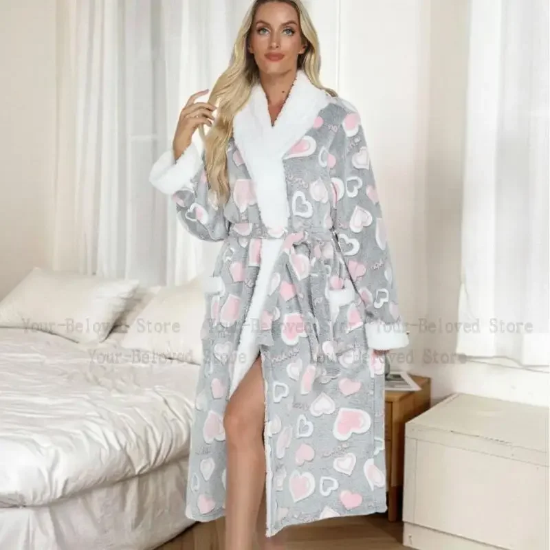 

Зимние теплые хлопковые флисовые халаты, женский халат, плюшевый халат с v-образным вырезом, шаль с длинными рукавами, кимоно, теплые банные халаты, пижамы, одежда для дома