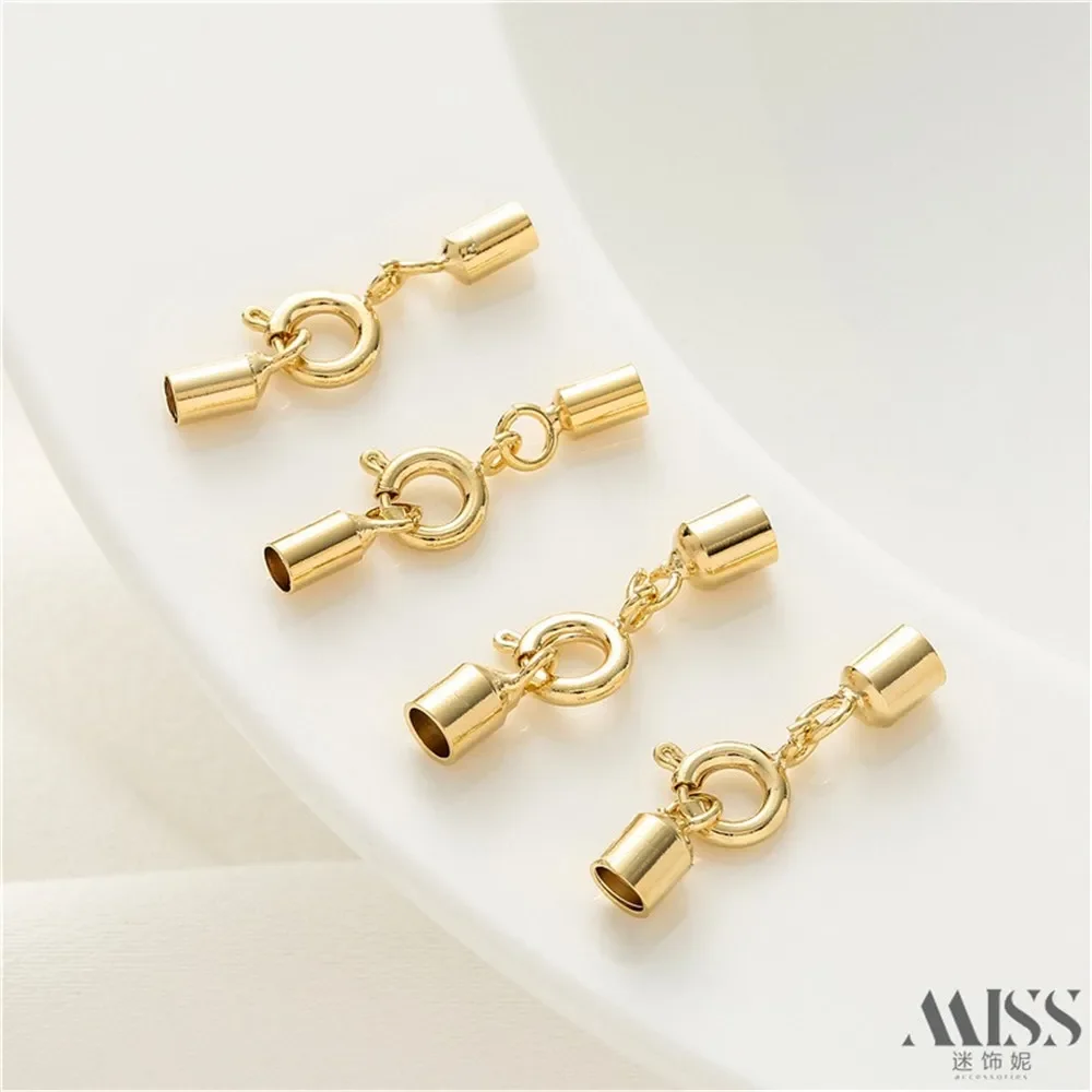 14K Gold Wrapped Spring Buckle Lock Buckle with Double Hanging Clock Rope Ending Buckle DIY Hand Woven Rope Bracelet Accessories