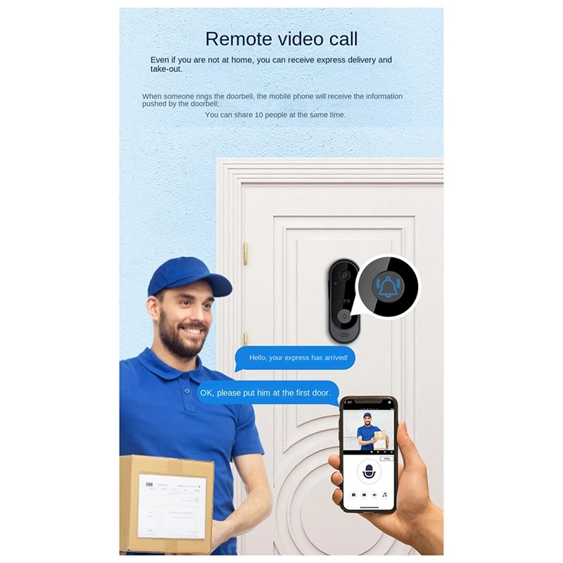 Tuya-Campainha De Vídeo Sem Fio, Wi-Fi, HD, Exterior, Telefone, Suporte De Câmera, Intercomunicador De Vídeo De Segurança