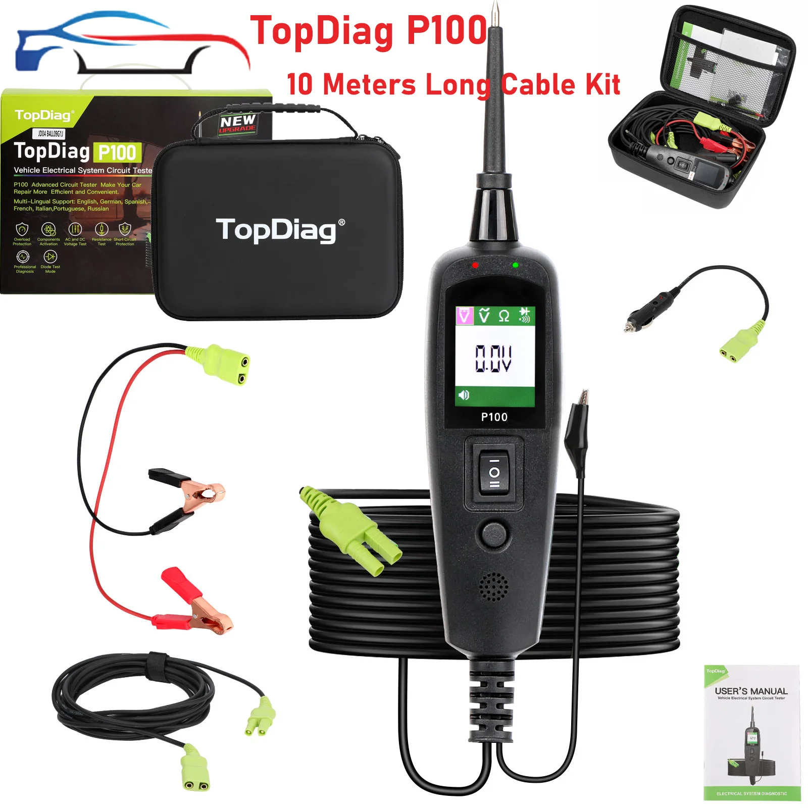 TOPDIAG P100 Automotive Circuit Diagnostic Tester Power Circuit Probe Kit Car 12V 24V Voltage Detector Electrical System Tool