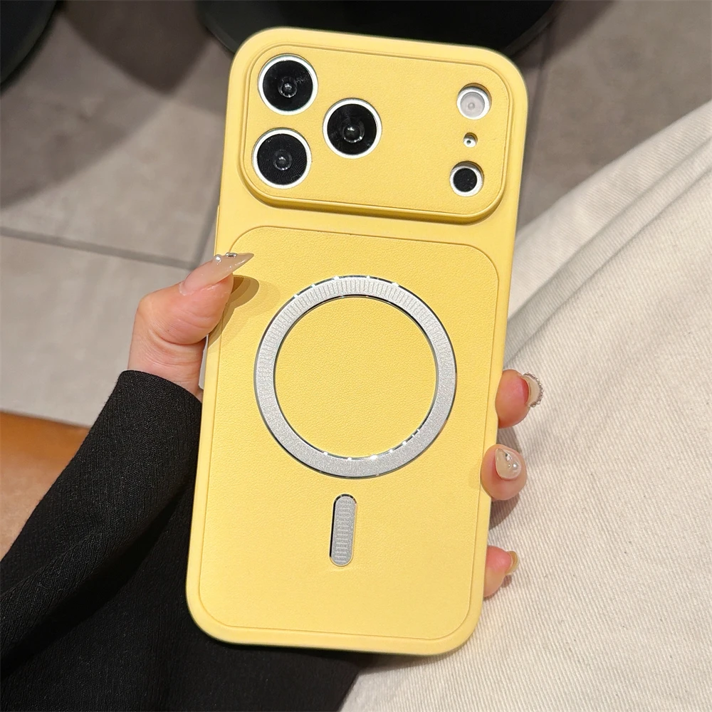 Funda Magnética de Cuero Suave Mate de Lujo para Magsafe iPhone 17 Air 16 PM 15 14 13 Pro Max, Protectora y Resistente a Impactos