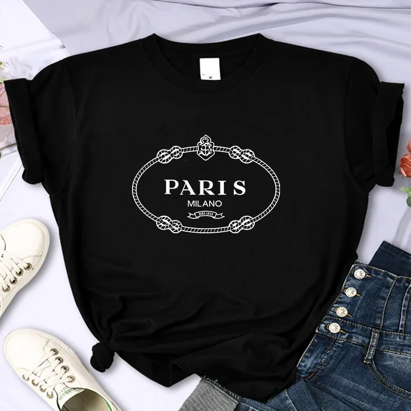 Luxury Brand Paris For Women\'s High-Quality Summer Printing T-shirt 100% Cotton Casual Oversized Y2k Personality Sleeve O-neck