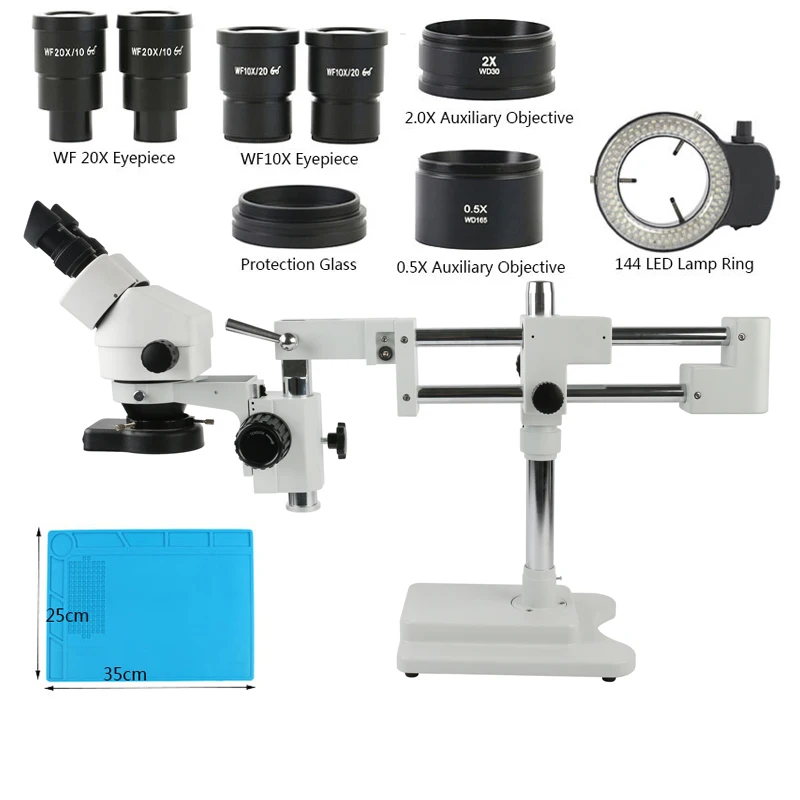 3.5X-90X 180X Parfocal Stereo Binocular Microscope Double Boom Stand 0.5X 2X Barlow Lens 10X 20X Eyepiece For Soldering Repair