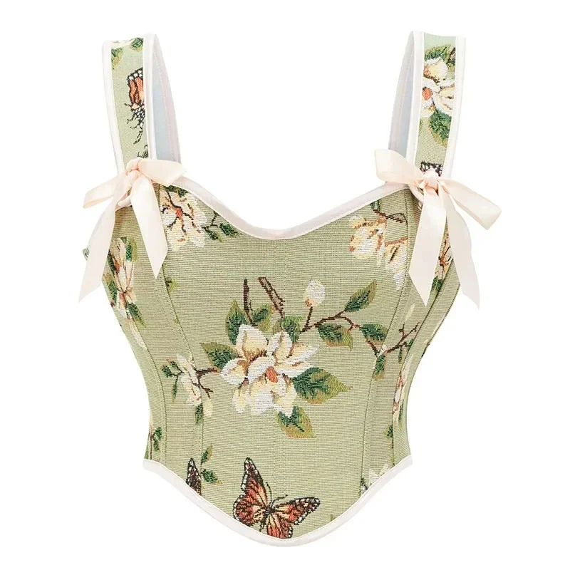 

Mode belle vert Floral papillon imprimé épaules dénudées haut Corset информационный court haut court Бюстье