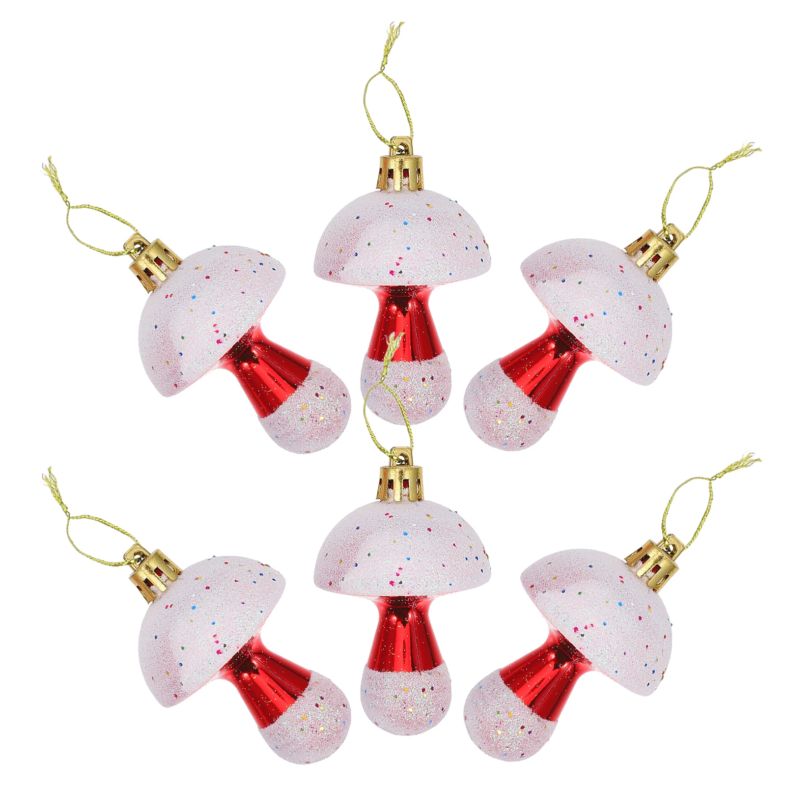 

6Pcs Christmas Tree Hanging Ornaments Mushroom Shaped Lightweight Safe Xmas Decor Pendant Party Decoration Xmas Party Ornament