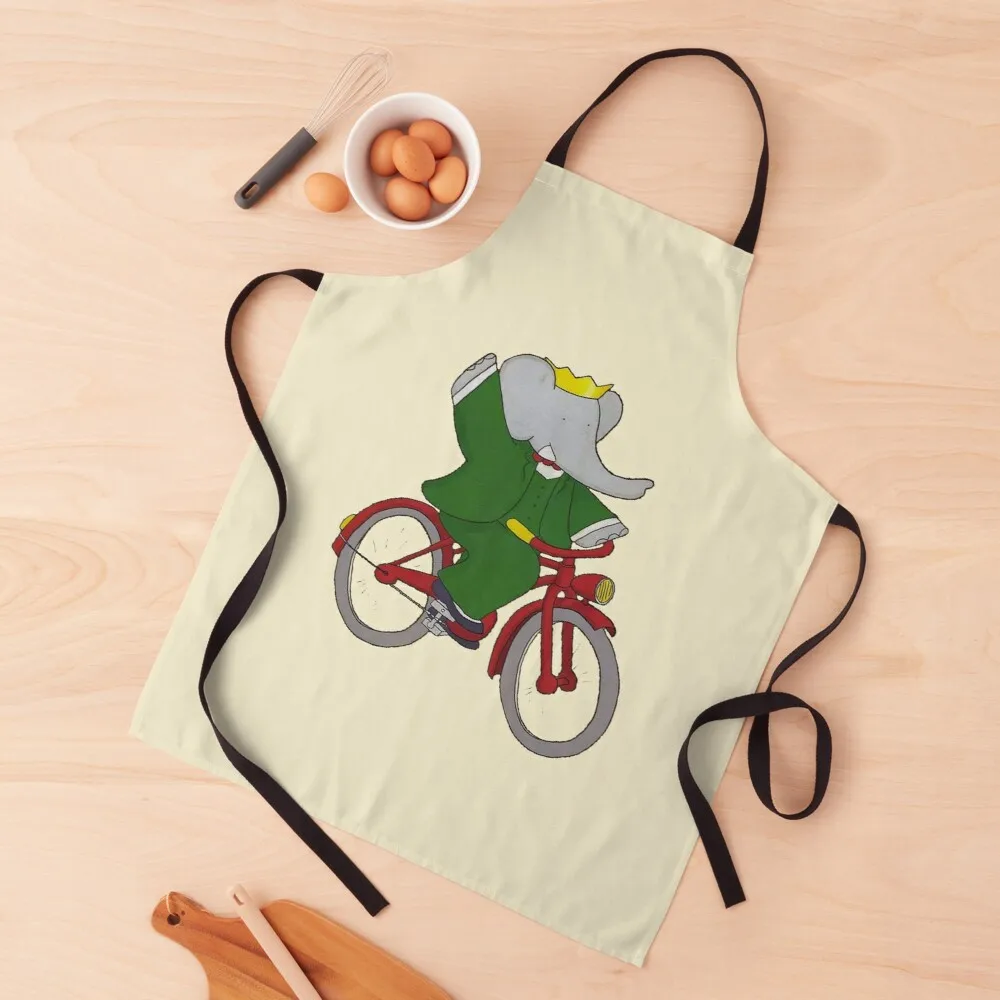 Babar rides a bike Apron things of kitchen for home Long apron