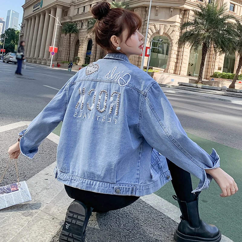 Women's Loose Fit Embroidered Denim Jacket Spring Autumn New Style Korean Version BF Harajuku Versatile Jacket Top
