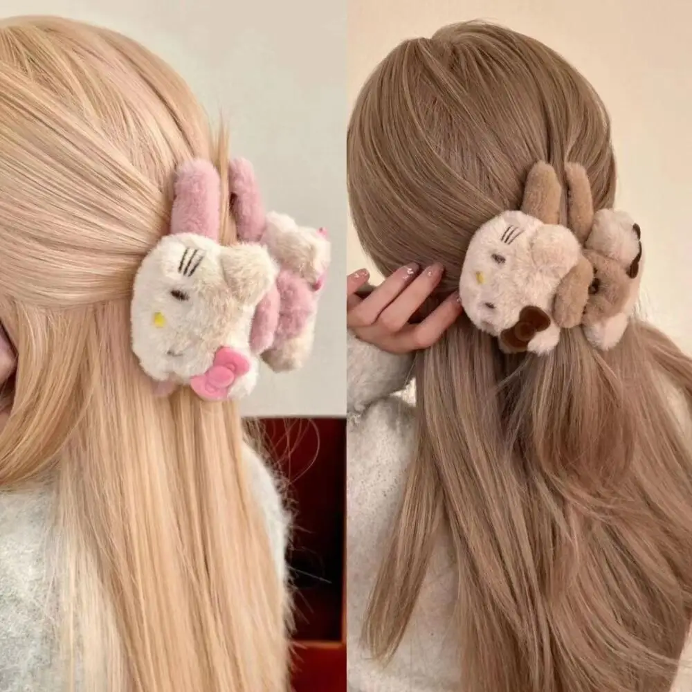 Ctue anime marrom gatinho de pelúcia garra de cabelo tubarão clipe barrettes caranguejo grampos de cabelo para mulheres grampos de cabelo outono inverno acessórios para o cabelo