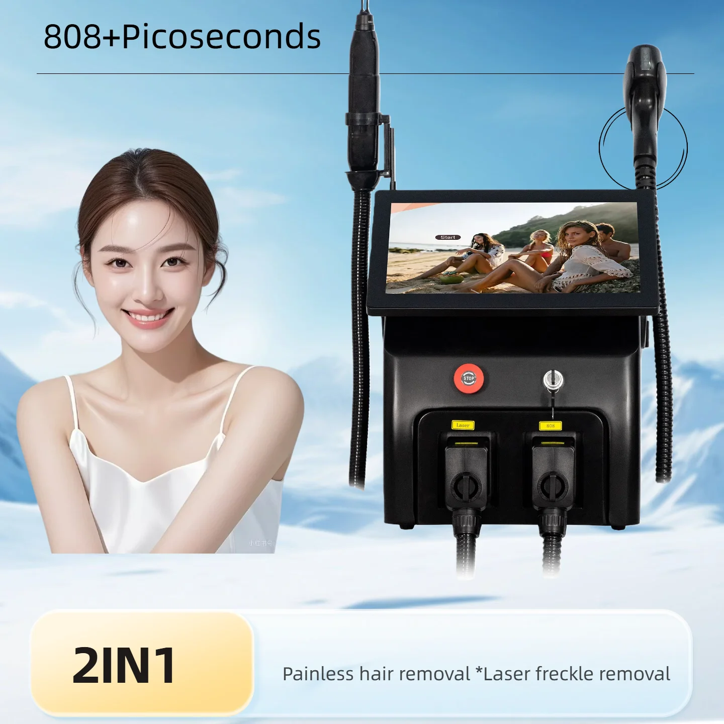 

2in1 Soprano Titanium Ice Platinum Diode 755 808 1064nm 3 Wavelength Laser ND:YAG Machine Painless Hair Removal Machine