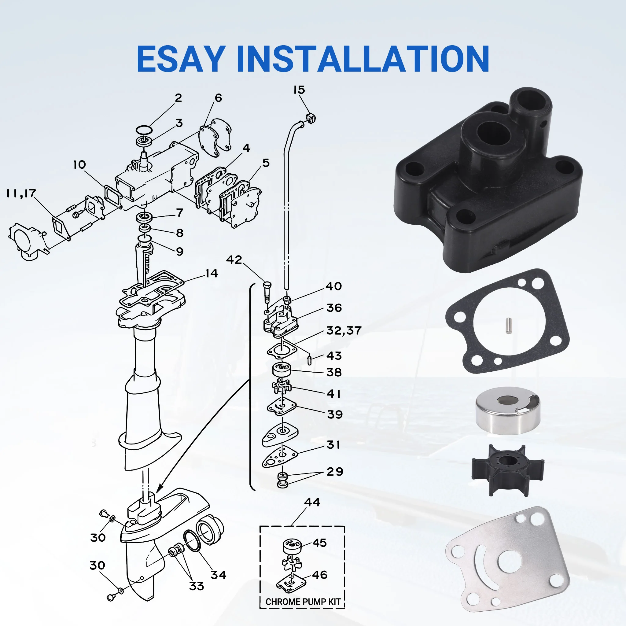 For Yamaha 2 Stroke 4HP 5HP 4 Stroke 4HP Marine Water Pump Impeller Repair Kit Housing Outboard Engine OE 6E0-W0078 6E0-44352-00