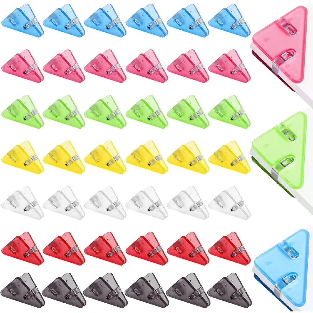 5 Pack Transparent Triangle Paper Corner Clips, Multi-Color Reusable Page Corner Holders, Plastic Document Test Paper File Clips for Student School Office Desk Organizer