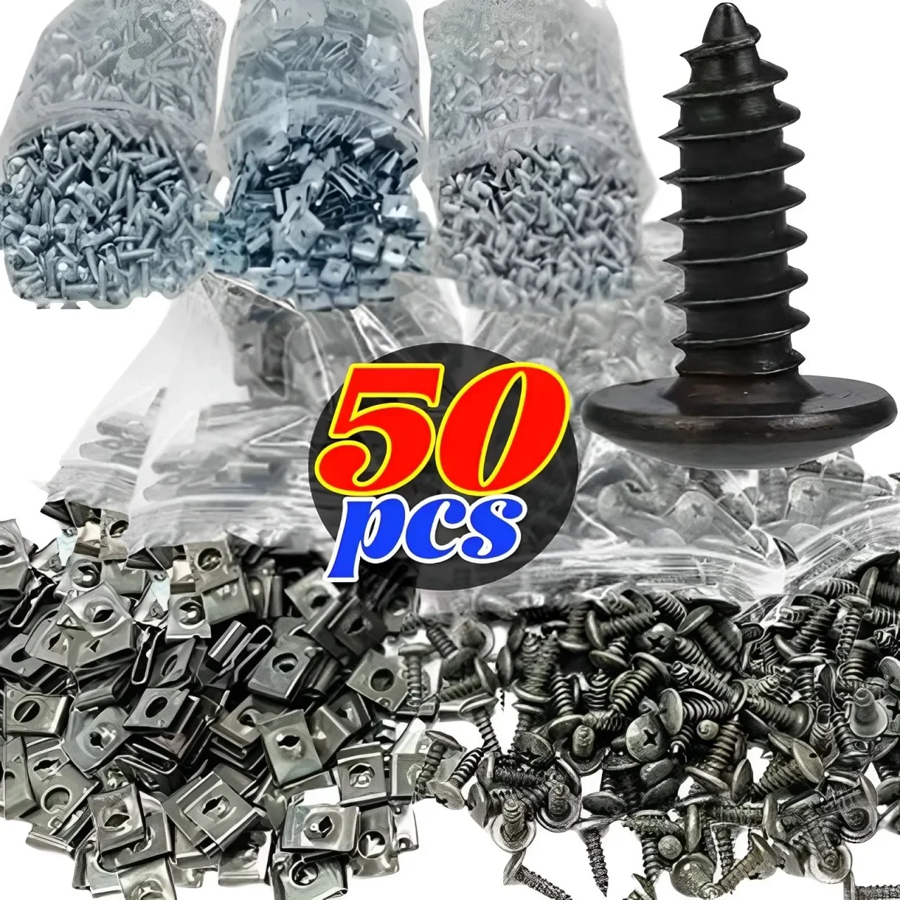 10-100pcs Car Motorcycles Metal Screw Tapping Fastener Clip U-Type Clip with Screw Anti-rust Protection Leaf Board Buckle