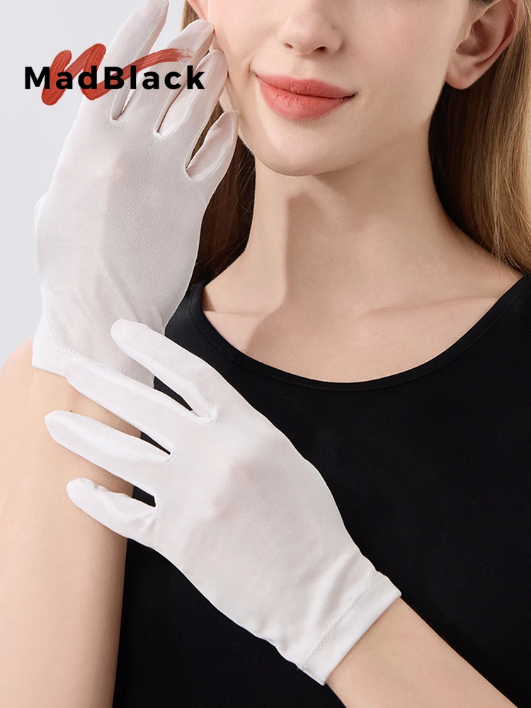 MadBlack-100%Silk Knit Gloves, Driving UV Protection, Women Breathable Thin Touch Screen Five Finger Gloves, Summer New A66917CC