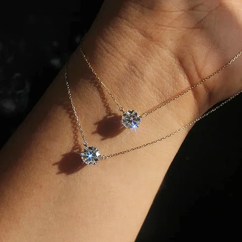 Huitan Einfache Vielseitige Runde Zirkonia Halskette Weibliche Braut Hochzeit Zubehör Mode Zierliche Kristall Anhänger Schmuck Geschenke