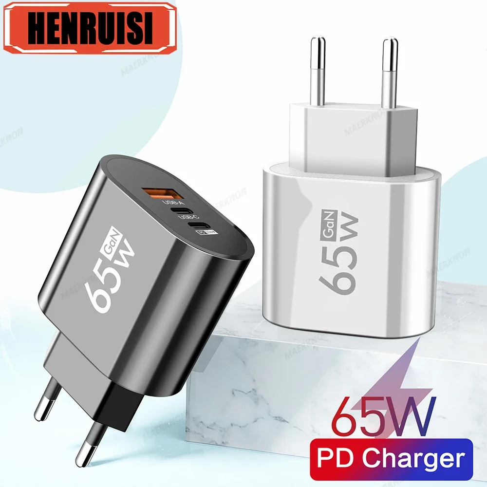 

GaN Fast Charging 65W USB Type C Charger PD 3.0 Quick Charge For iPhone Xiaomi Huawei Samsung 3 Ports EU/US Plug Quick Charger
