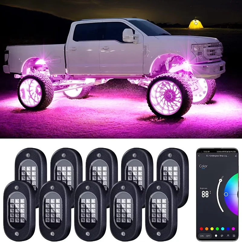 Honalia RGB LED Rock Lights APP Control Music Neon Car Underglow Chassis Light for Offroad Truck SUV 4x4 ATV Boat