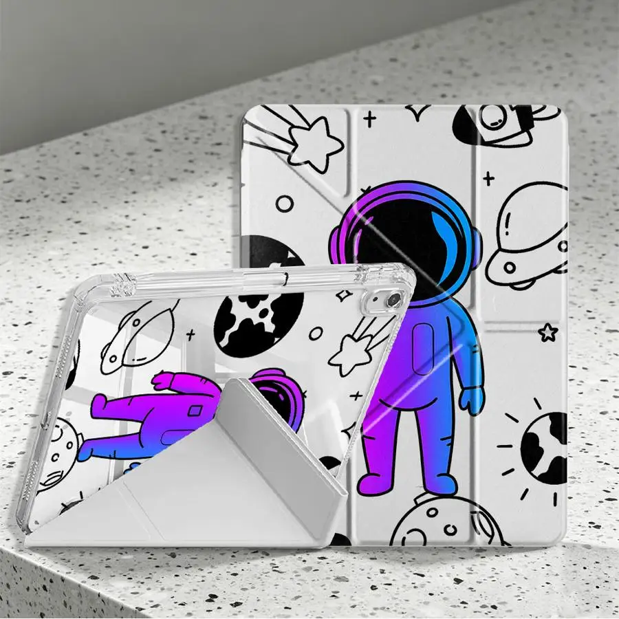 Purple Blue Astronaut Design With Pen Slot Cover Tablet Case For Samsung Galaxy Tab A8 A9 Plus S7 FE A11 S9 Plus S10 Lite S8