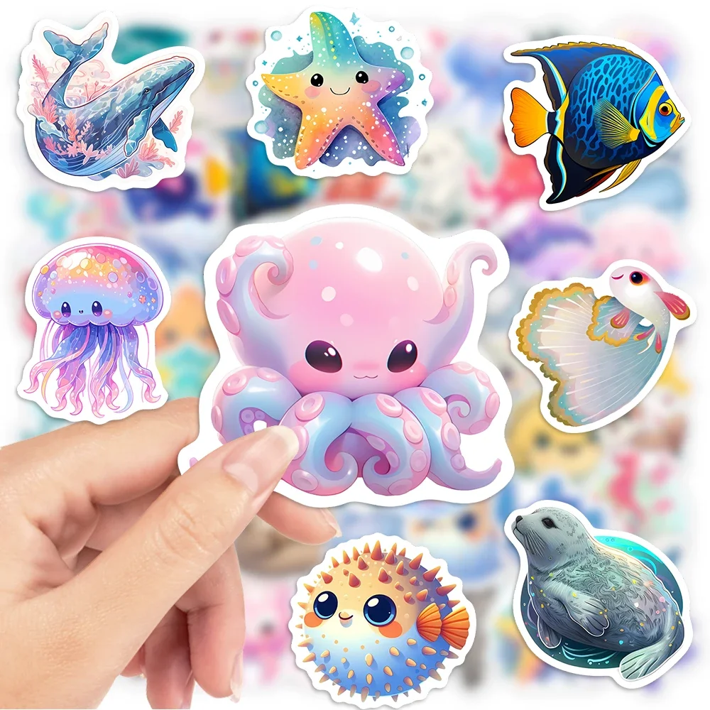 Cute Kawaii Sea Life Stickers Jellyfish Octopus Fish Clipart Collection DIY Gift Toys Decal for Laptop Phone Luggage Waterproof