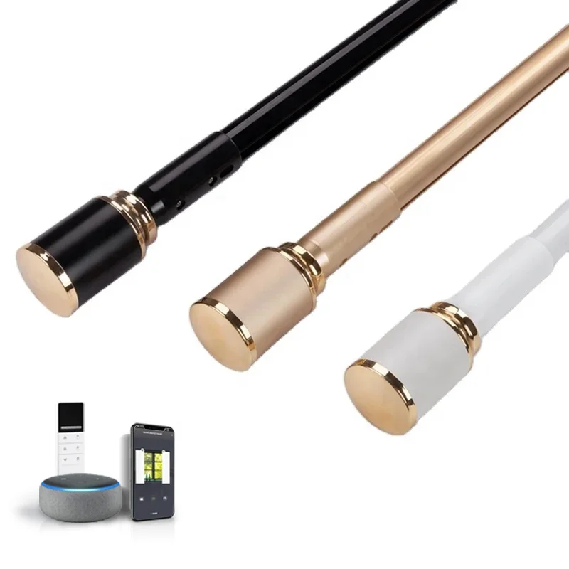 Electric Remote Control App Smart Windows Decorative Single Curtain Drapery Rods Poles Accessories With Modern Cap Finial