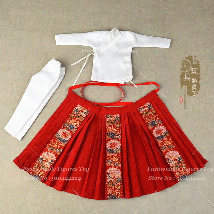 متوفر في المخزون 1/6 ملابس هانفو الصينية القديمة الجندي تنورة وجه الحصان المطبوعة المطرزة لجسم شخصيات الحركة 12 بوصة #1
