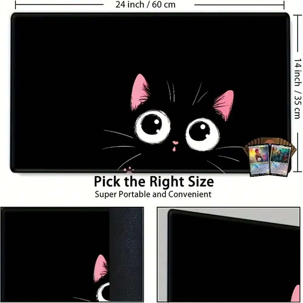 Cute Black Cat Gaming Mat, 24.0X14.0inch Adorable Cat-Themed Mat, Simple Cartoon Design, Durable And Non-Slip, Suitable For TCG RPG CCG Tabletop Games, Also