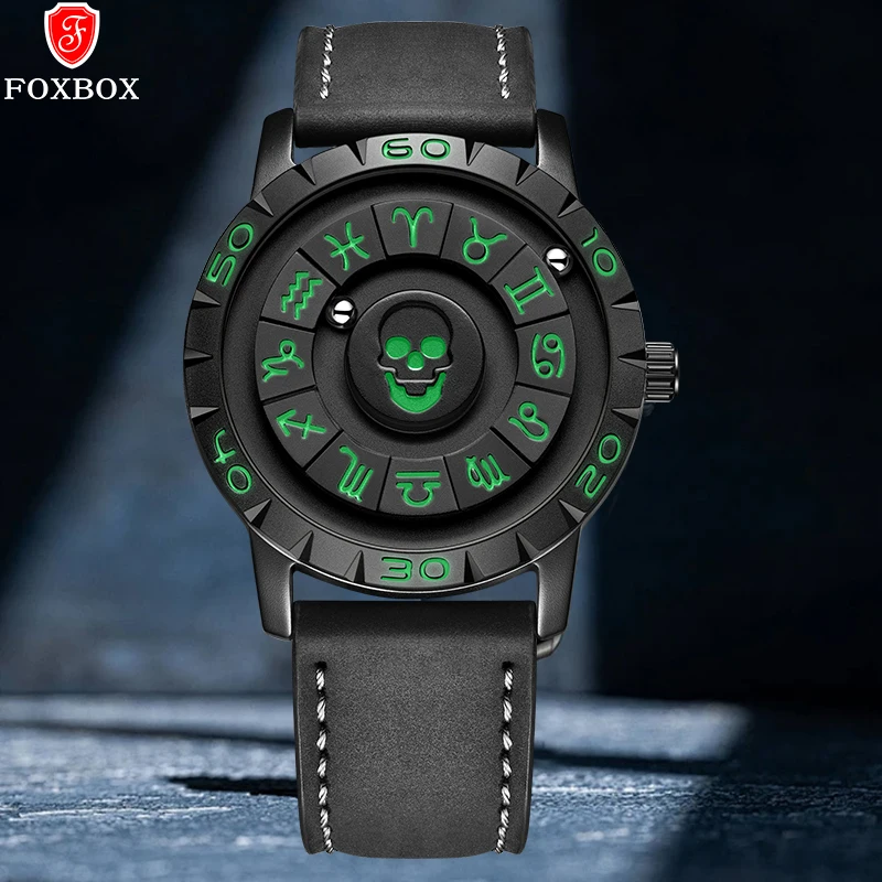 LIGE FOXBOX Magnetic Srolling Beads Man Watch Luminous Creative Fashion Stainless Casual Waterproof Skull Quartz Watches for Men