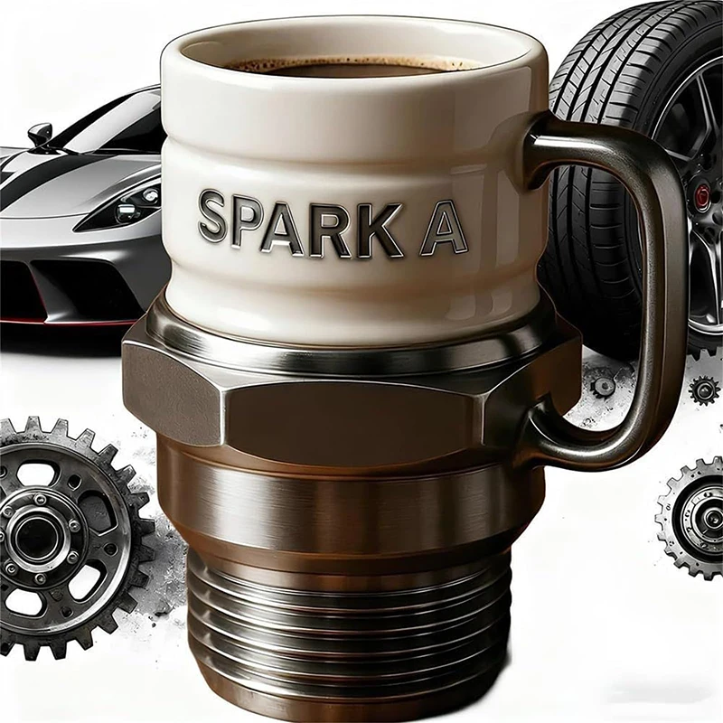 Spark Plug Shaped Coffee Mug Mechanical Engine Themed Novelty Cup for Car Lovers and Gearhead Gift