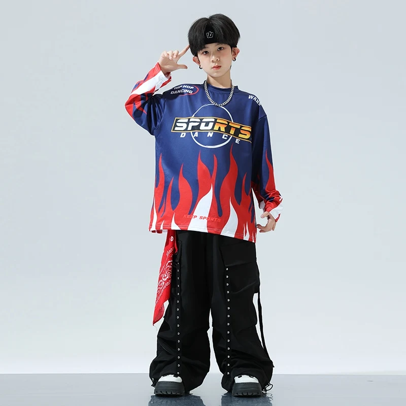 Costumes de danse Hip Hop Jazz pour garçons, chemise à manches longues, pantalons cargo trempés, vêtements de danse de rue pratiques, DQL10381, nouveau