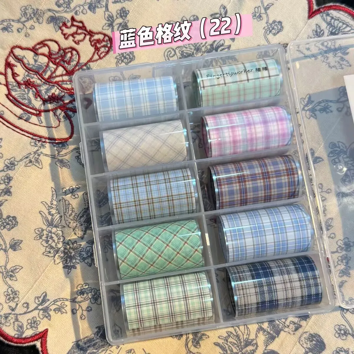 10Rolls Checkered Pattern Lacce Flower  Nail Foils Transfer Paper  Nail Art Stickers  Manicure Set Decal  Nails Decoration