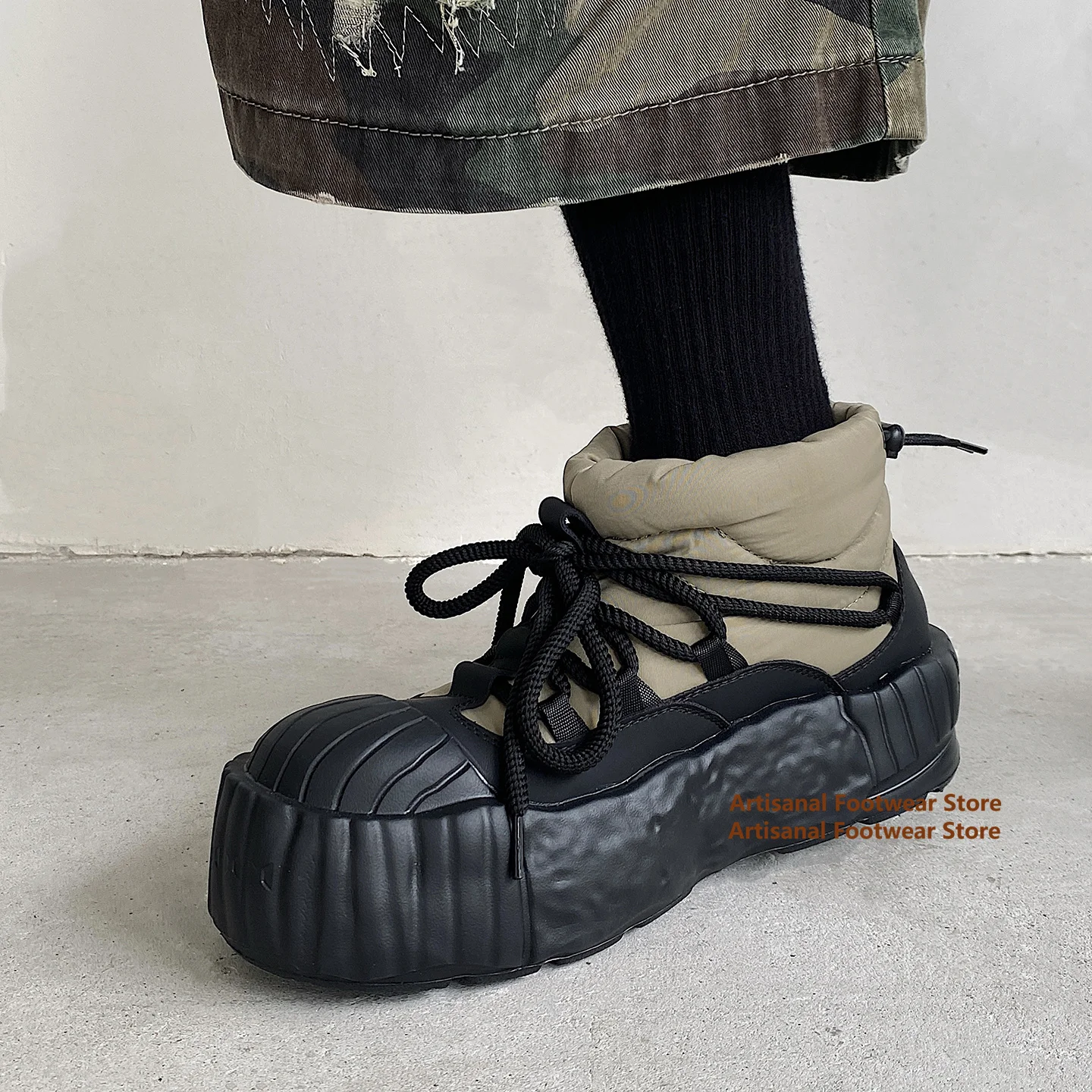 

Thick-Soled Snow Boots Big Round Toe Warm Cotton Shoes Men's Boots High Top Height Increasing Men's Booties Designer Men Boots