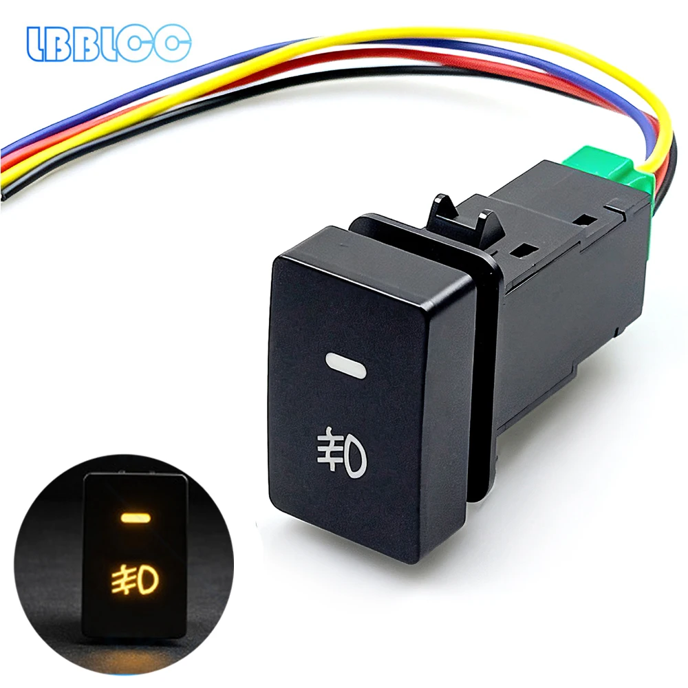 1Pcs 5-Pin ON-OFF Button For Honda Fit Civic Accord CR-V Odyssey Greiz Pilot Fog Light Switch 12V Yellow With Connect Wire Plug