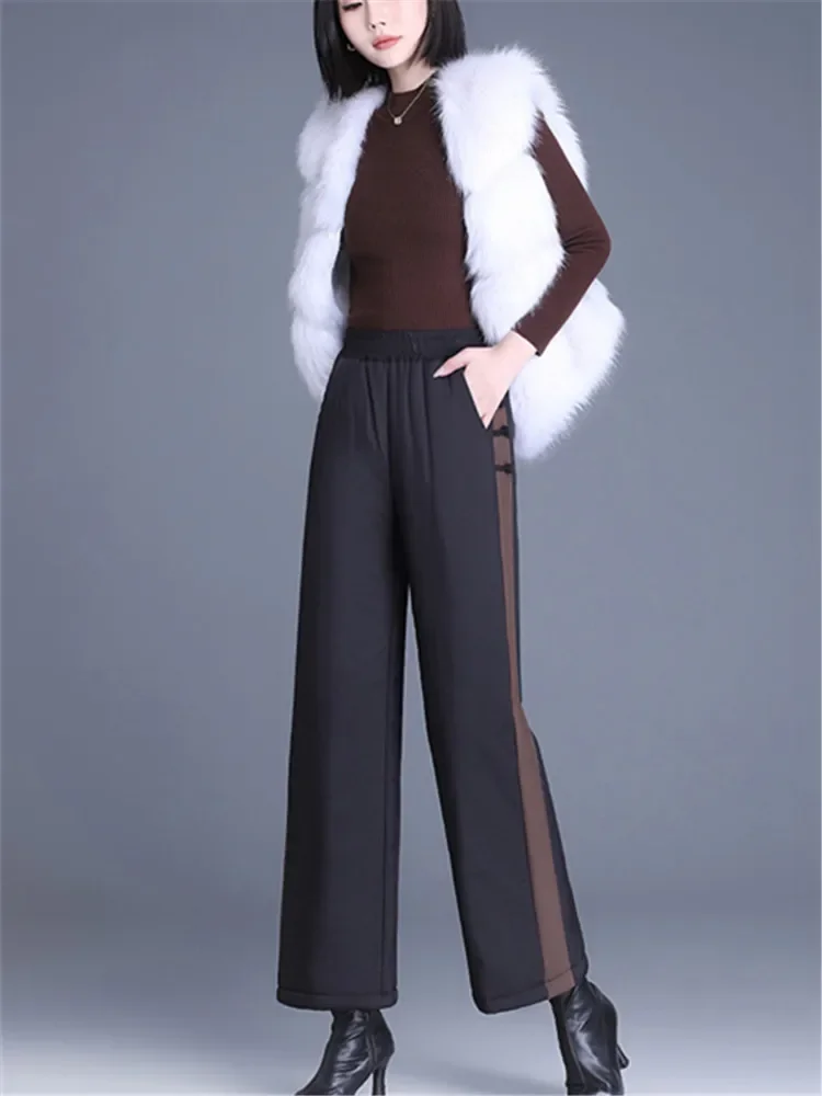 Autumn Winter New Women Clothes Down Pants Vintage Dial Buckle Casual Plus Size Female Color Match Fashion Warm Padded Trousers