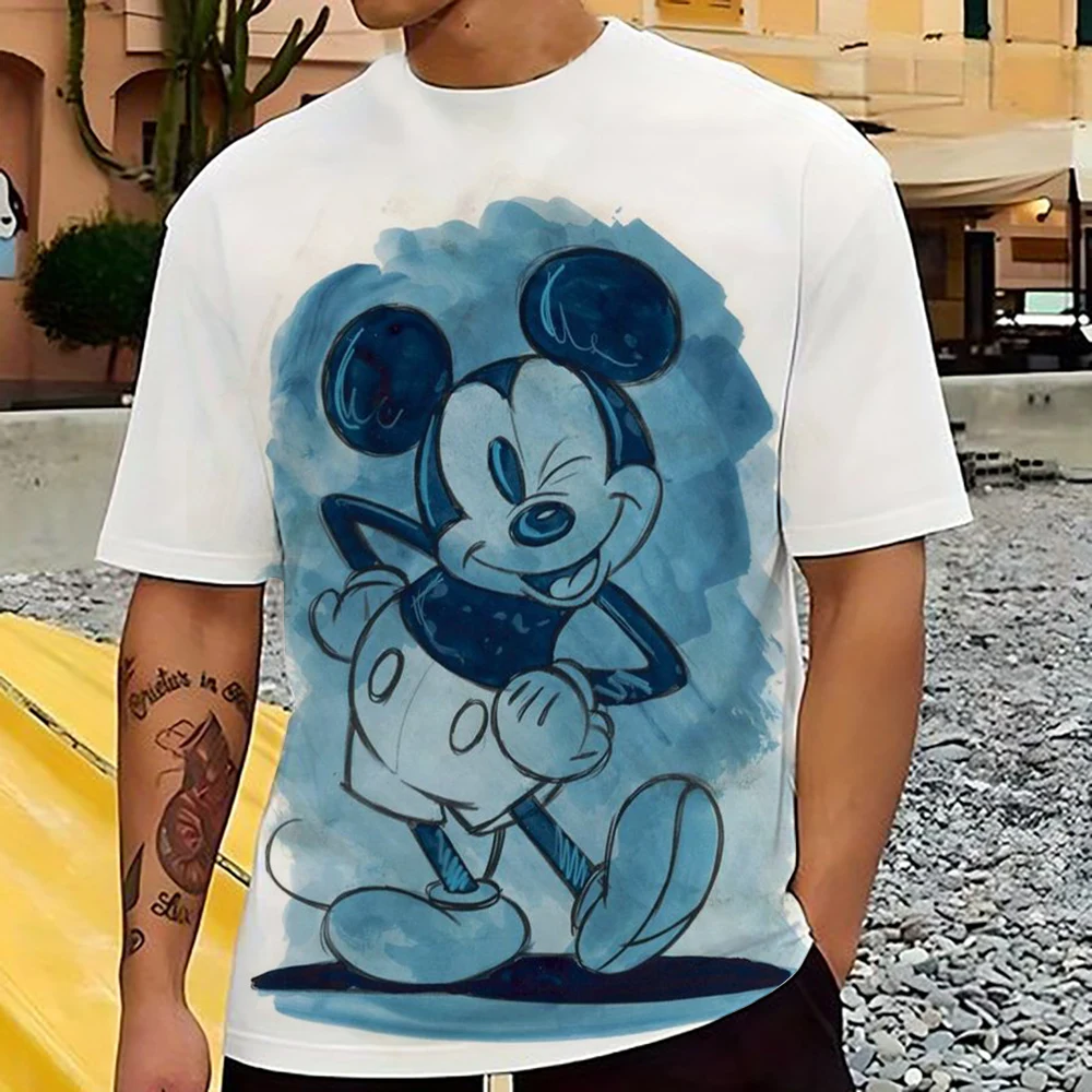 Men's T-Shirt Disney Mickey Mouse Headphones Fashion letters Tee Shirt Short Sleeve Cartoon T Shirt O Neck Clothing Big Size