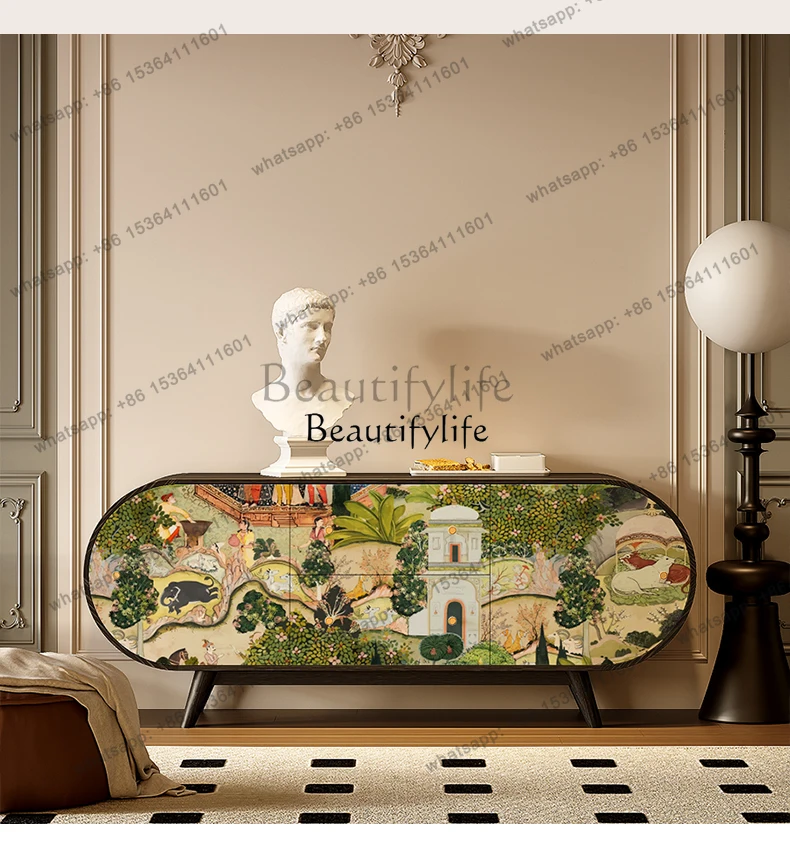 

56French Solid Wood Sideboard Household Living Room Entrance Storage Decoration Cabinet