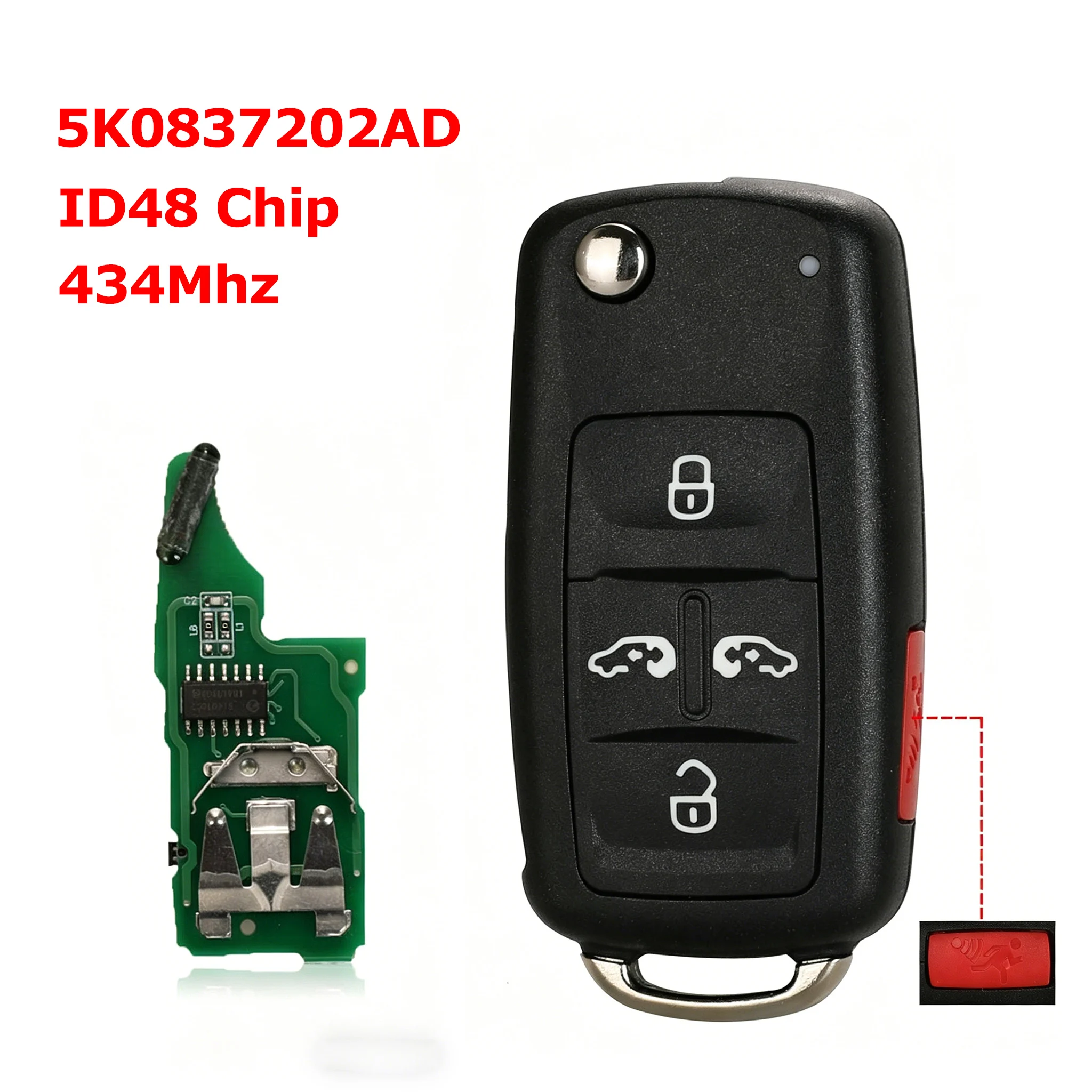 

For VW Golf Passat Tiguan Polo Jetta Eos Beetle Caddy Scirocco Sharan Car Remote Key 5 Buttons With ID48 Chip 5K0837202AD 434Mhz