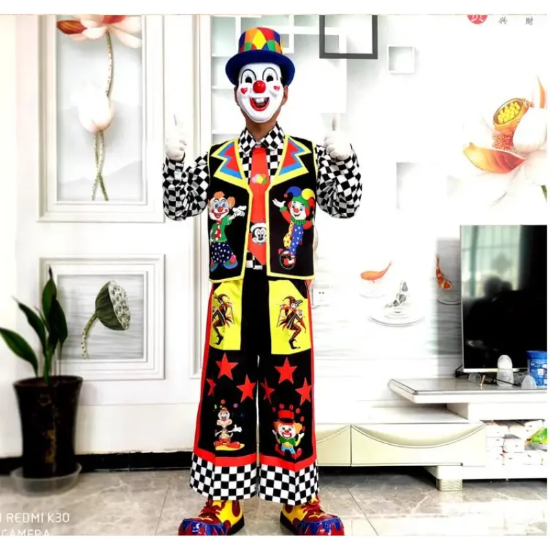 Clown Costume Men Performance Suit New Stage Include Vest Shirt Hat Pants