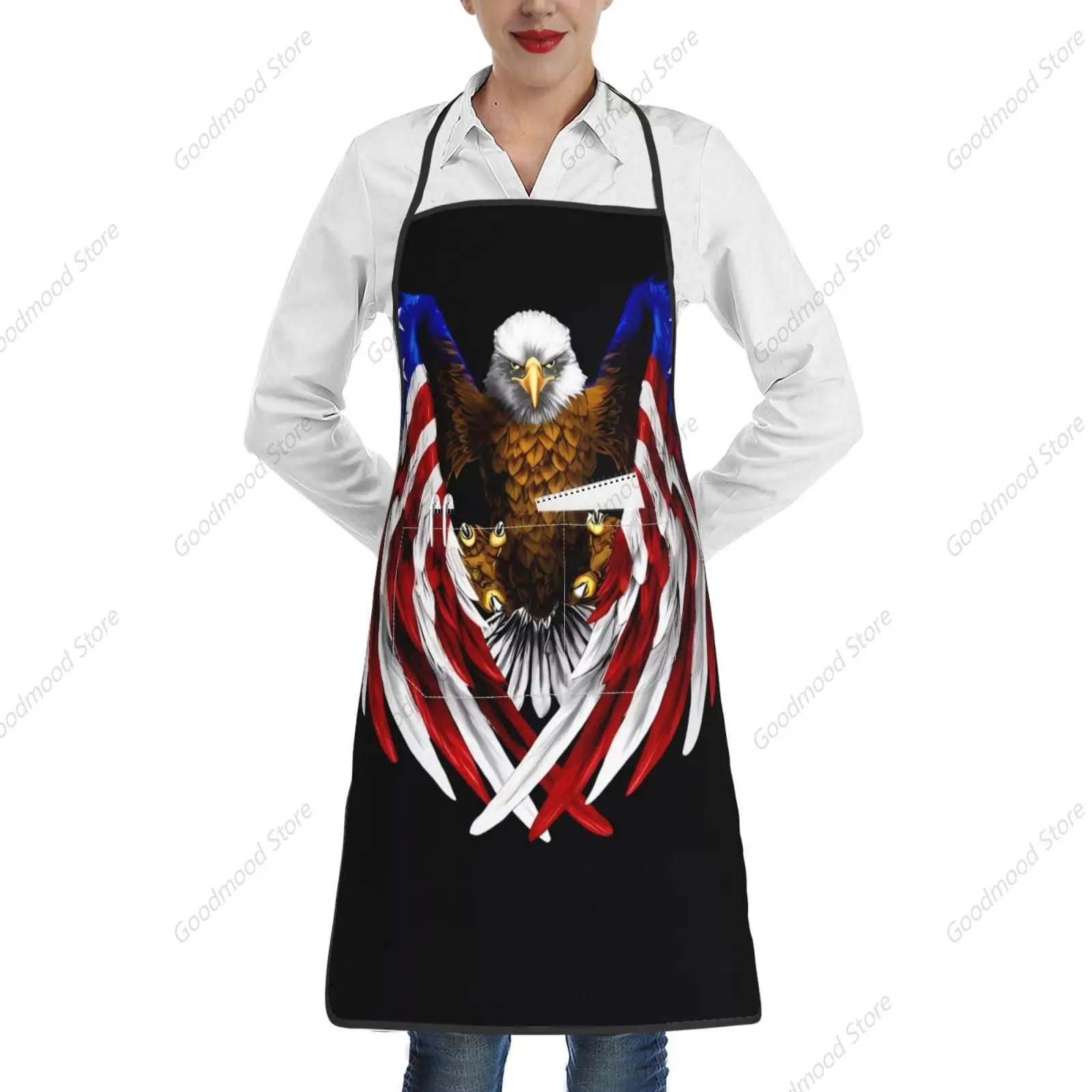 USA Flag Patriotic Eagle kitchen apron will be suitable for cooking with pocket -adjustable -waterproof and oil resistance