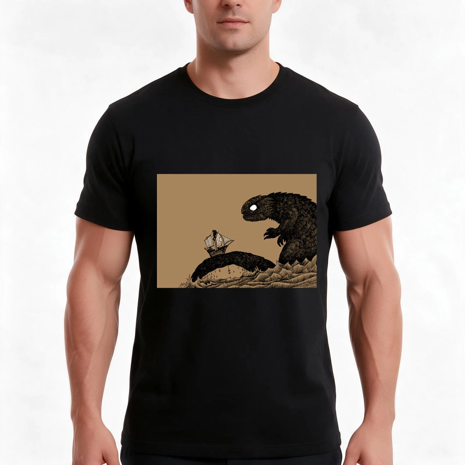 Leviathan & Ship Variant T-Shirt, Summer Casual Cotton Tee, Oversized Streetwear Tops, Vintage Graphic Print, Unisex Men Women
