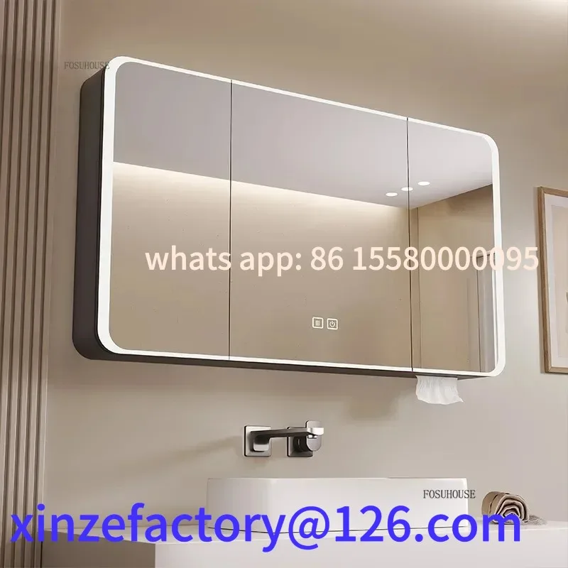 

Customizable Minimalist Modern Arc-shaped Smart Bathroom Mirror Cabinets Home Furniture Wall-mounted Bathroom Mirror Cabinet wit