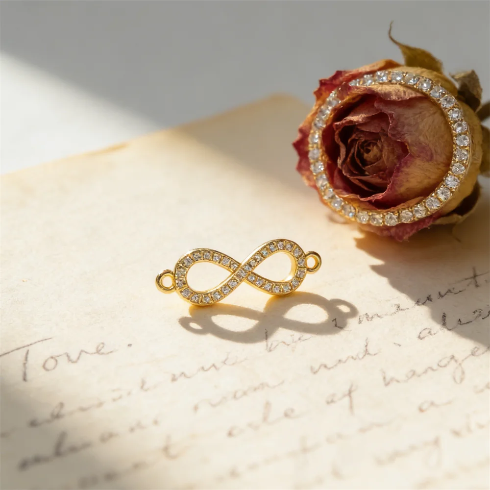 2Pcs Infinity Connectors Brass Zircon Handmade Enamel Flower Rose  Accessorie for DIY Jewelry Bracelet Necklace Making Women Men