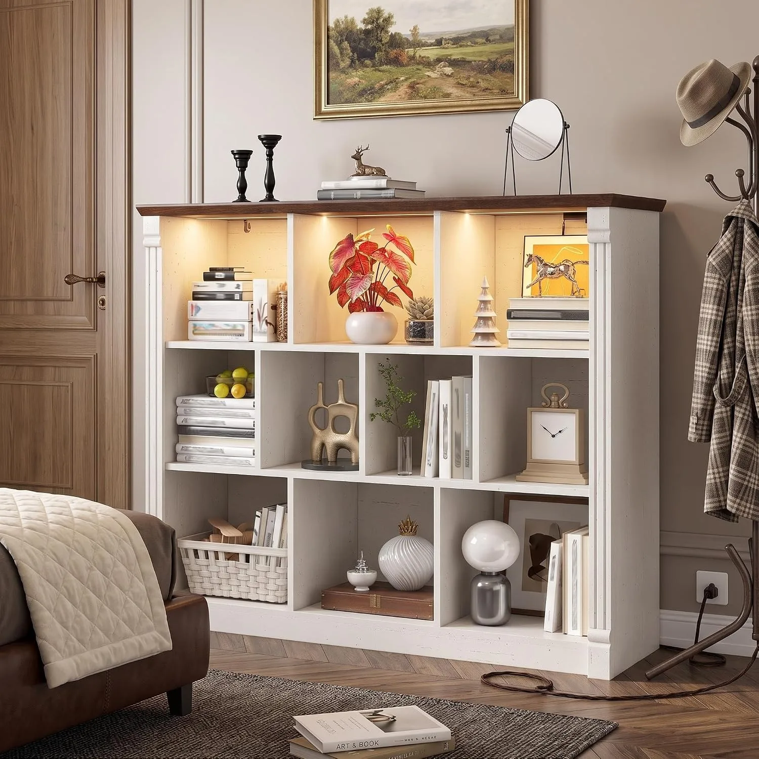 10 Cube Storage Organizer, Bookcases with LED Lighting, White