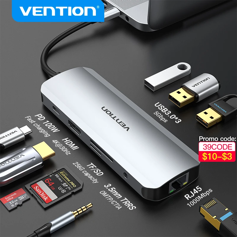 Vention USB C HUB Type C to HDMI4K60Hz RJ45 Adapter Port PD100W docking station for Macbook Air M2 M1 PC Accessories USB 3.0 HUB