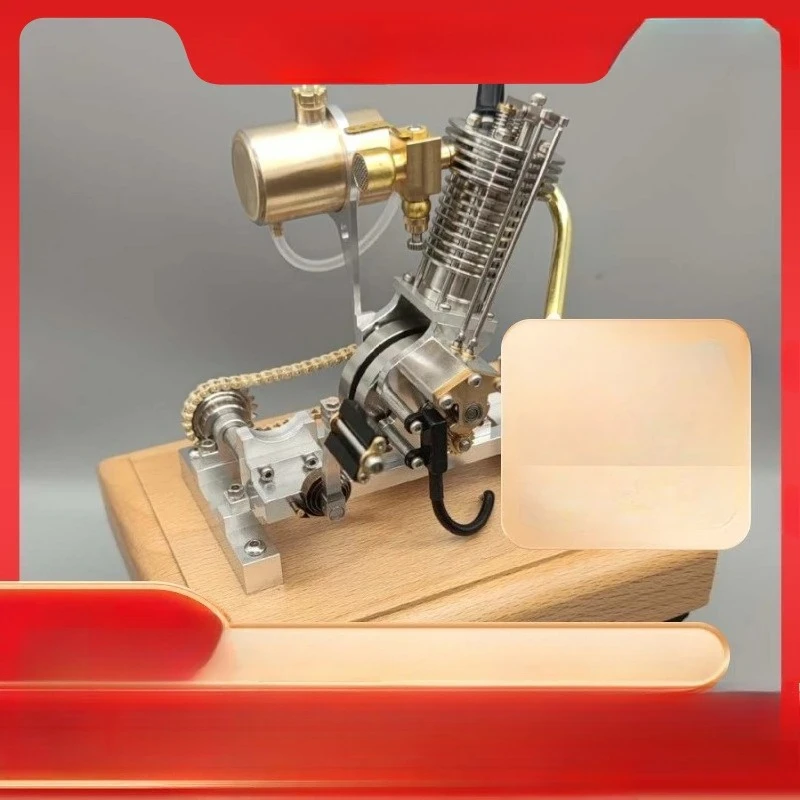 Mini Engine Model - Brass Stainless Steel Construction with Metal Chain Drive