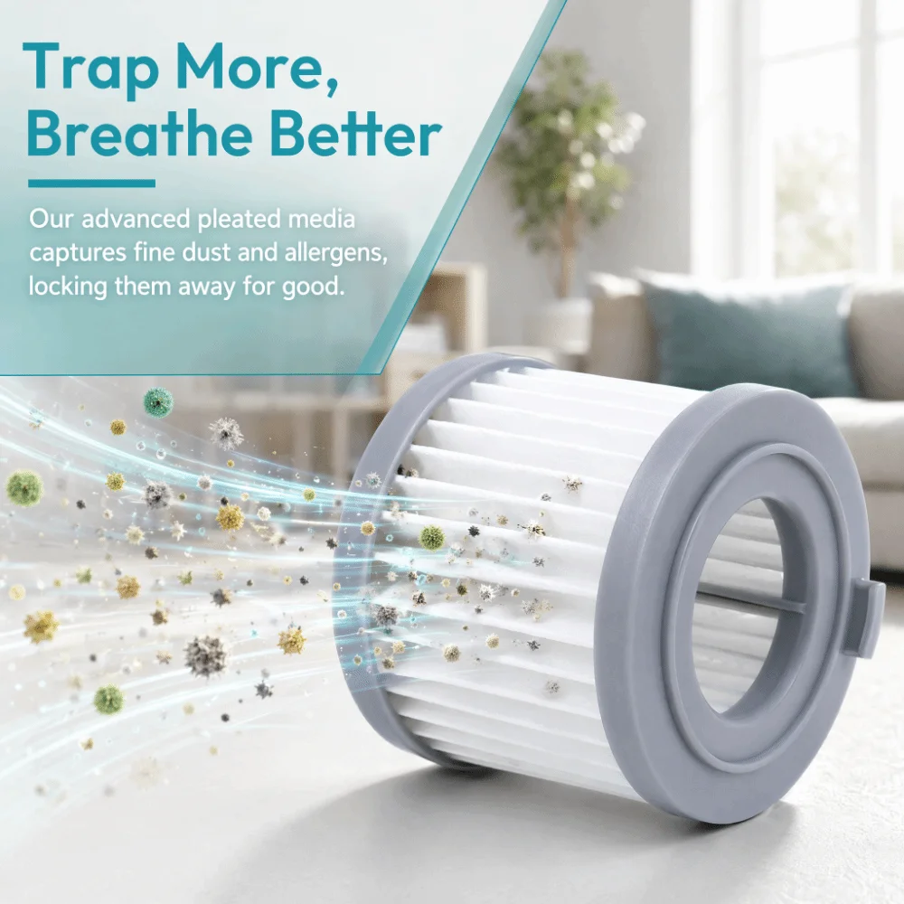 2PCS Pleated Robot Vacuum Filter Plastic Frame White Vacuum Cleaner Filters Cylindrical for JIMMY JV51 JV53 JV83