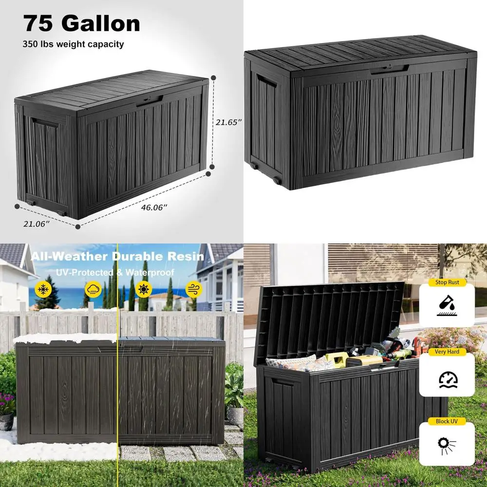 

75 Gallon Waterproo Outdoor Storage Box,Resin Deck Box,Lockable Outside Storage Box Container or Patio urniure,Garden,Pool Tools